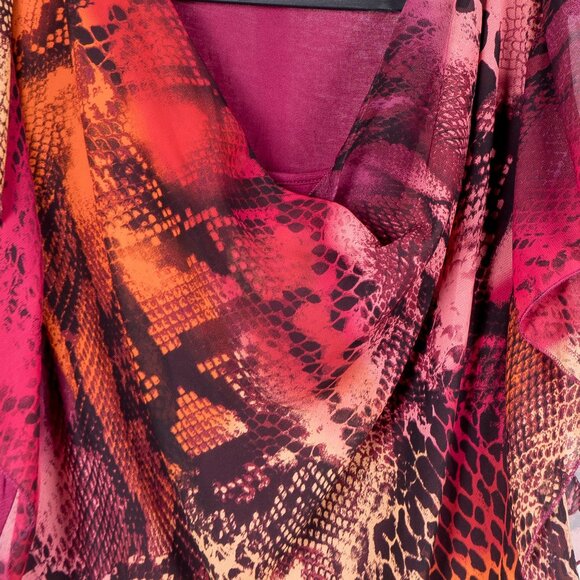 One World Shirt PXL Womens Pink Orange Drape Layered Career Casual Leopard Print - Picture 3 of 5